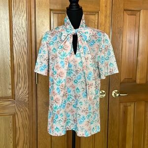 Vintage handmade floral tie blouse